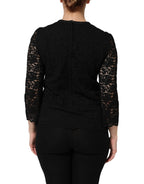 Dolce & Gabbana Black Nylon Lace Long Sleeve Blouse Top