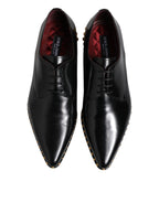 Dolce & Gabbana Black Leather Studded Derby Men Dress Shoes