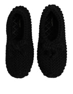 Dolce & Gabbana Black Wool Slip On Flats Ballerina Shoes