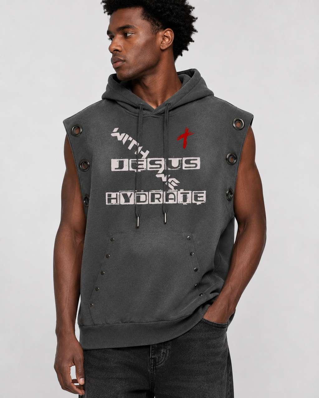 Unisex Vintage Wash Sun Fade Sleeveless Hoodie