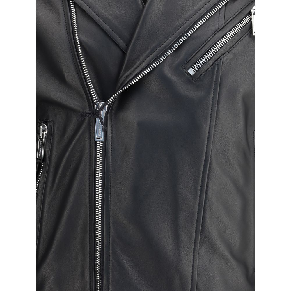 Dsquared² Black Calf Leather Bos Taurus Biker Jacket