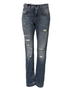 Dolce & Gabbana Blue Cotton Boyfriend Tattered Denim Jeans