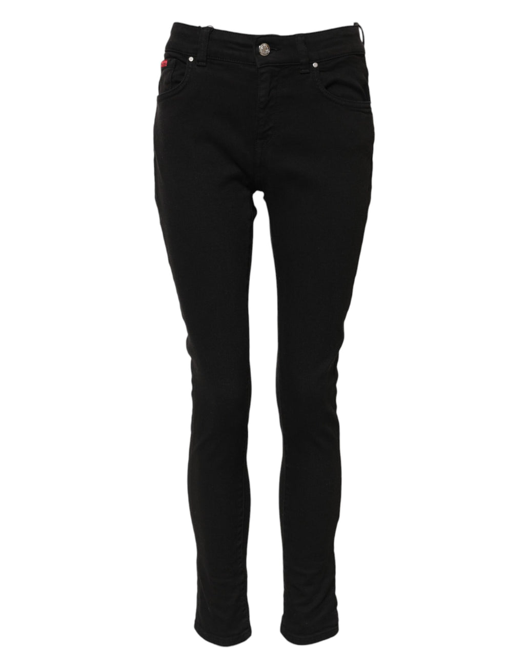 Dolce & Gabbana Black Cotton Logo Skinny Mid Waist Denim Jeans