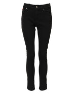 Dolce & Gabbana Black Cotton Logo Skinny Mid Waist Denim Jeans
