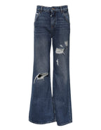 Dolce & Gabbana Blue Cotton Wide Leg Tattered Denim Jeans