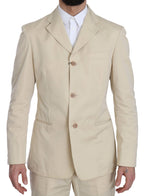 Romeo Gigli Two Piece 3 Button Beige Cotton Solid Suit