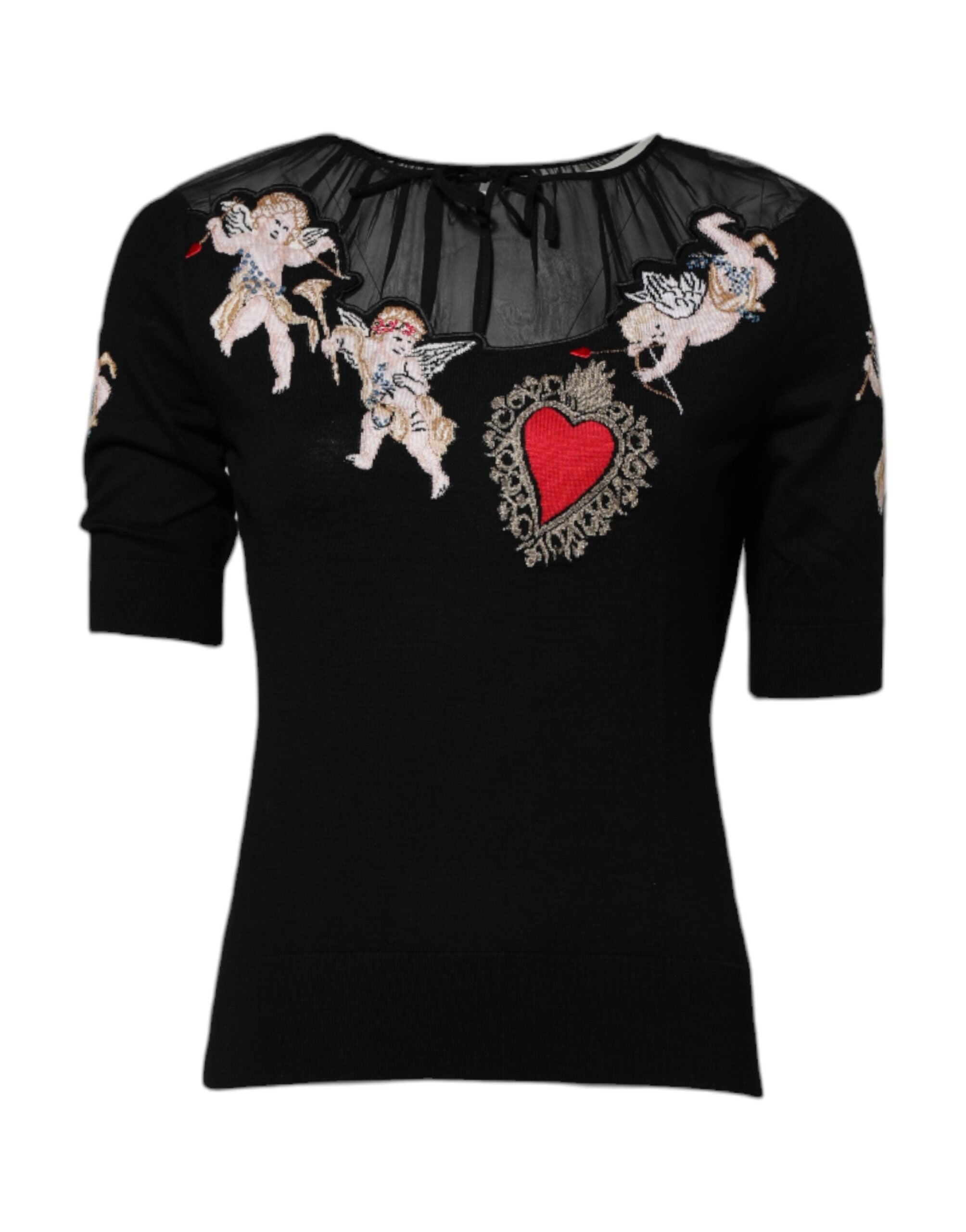 Authentic Designer Authentic Designer Dolce & Gabbana Black Sacred Heart Embroidered Crewneck Top