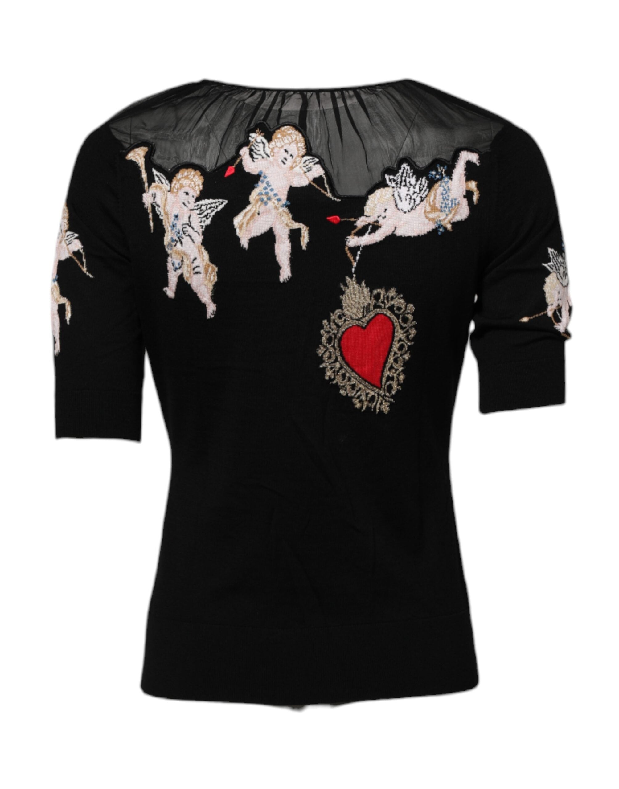 Authentic Designer Authentic Designer Dolce & Gabbana Black Sacred Heart Embroidered Crewneck Top