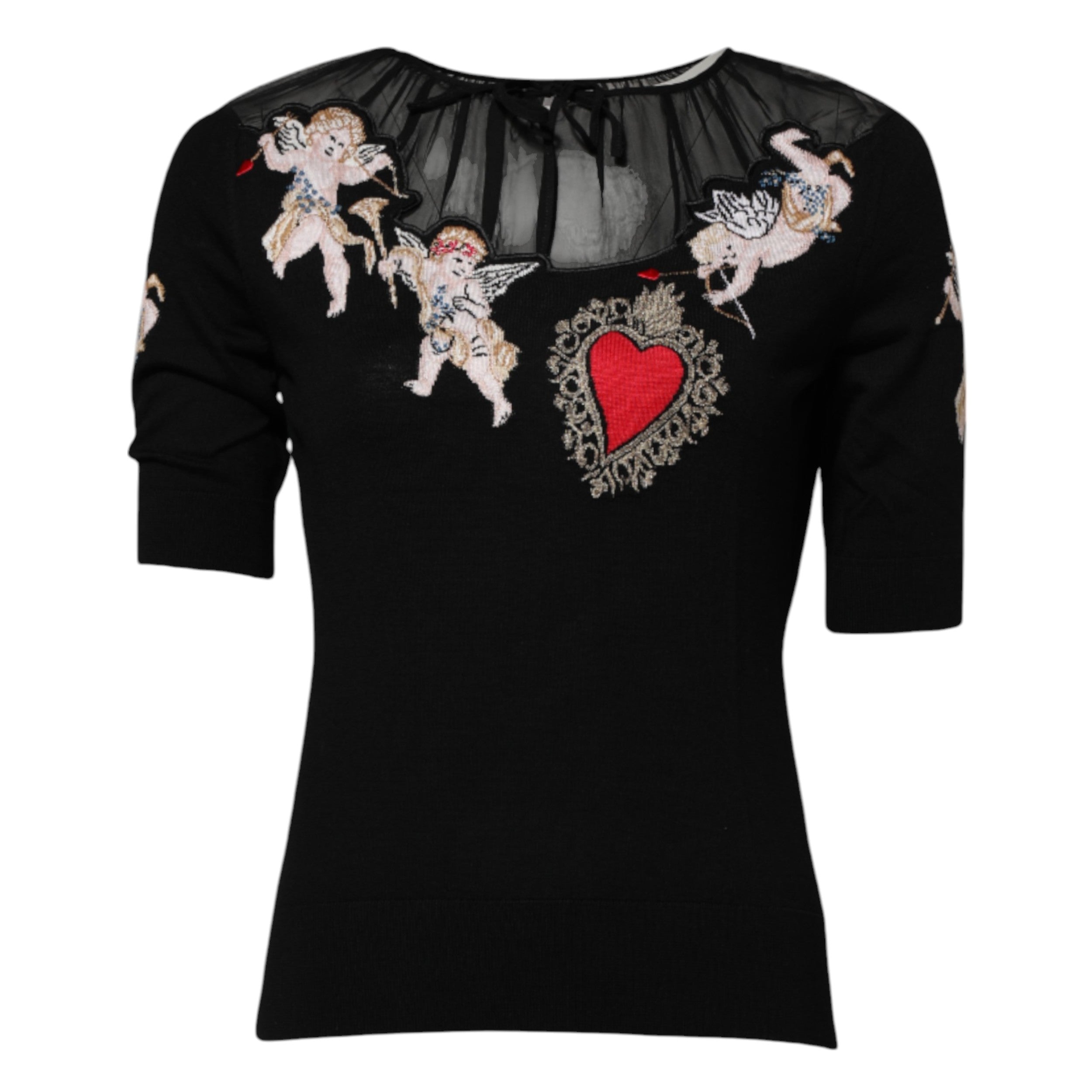 Authentic Designer Authentic Designer Dolce & Gabbana Black Sacred Heart Embroidered Crewneck Top