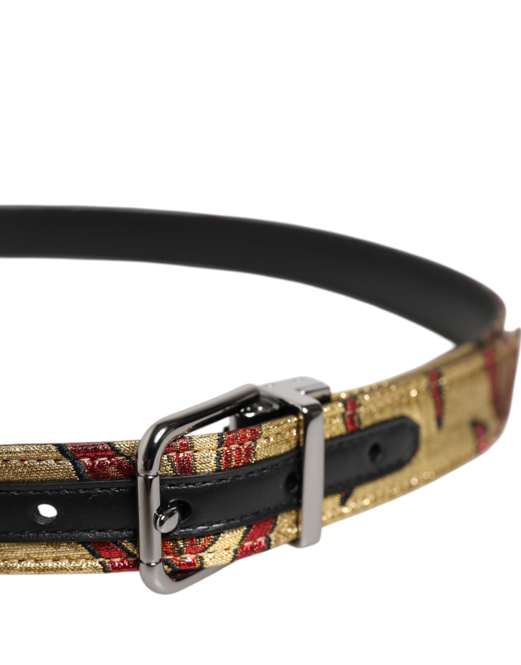 Dolce & Gabbana Gold Floral Jacquard Silver Metal Buckle Belt