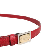 Dolce & Gabbana Red Leather Square Metal Buckle Cintura Belt