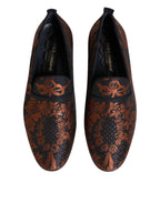 Dolce & Gabbana Black Jacquard Polyester Slip On Loafers Shoes