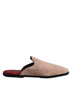 Dolce & Gabbana Beige Capra Suede Slides Flat Slipper Shoes