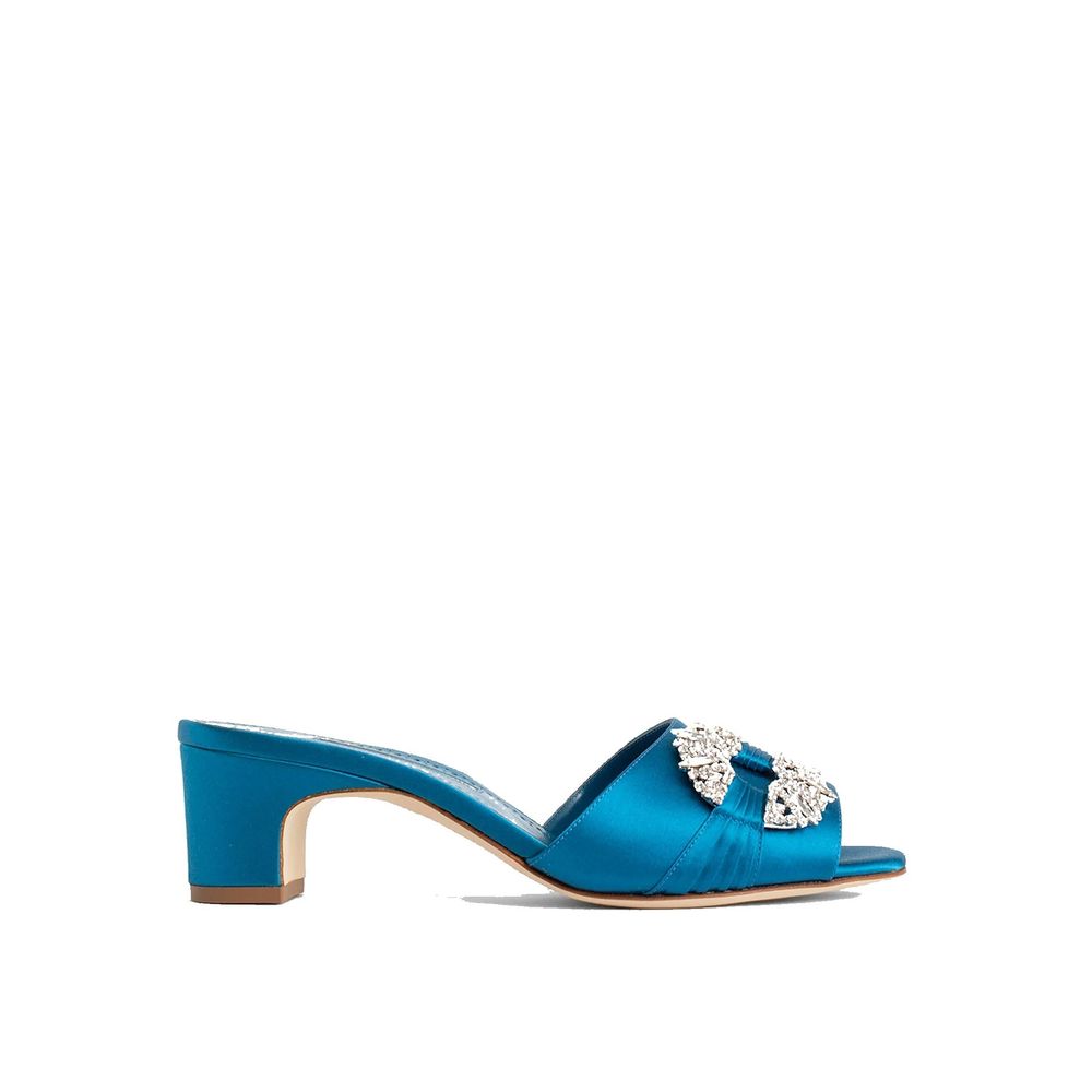 Manolo Blahnik Blue Silk Mules