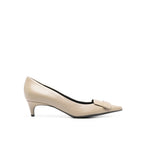 Sergio Rossi Beige Calfskin Mid Heel Pumps