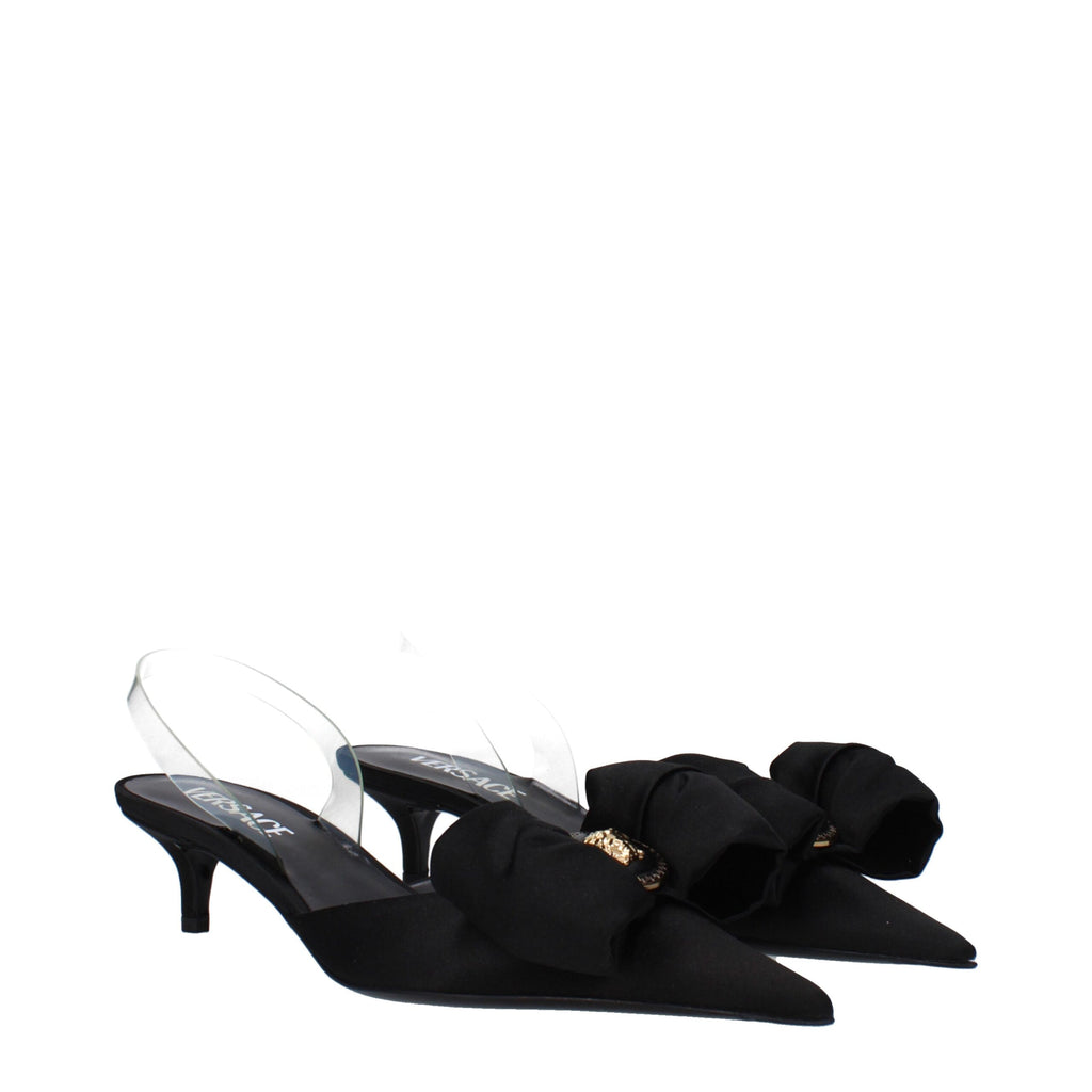 Versace Black Satin Flat Sandals