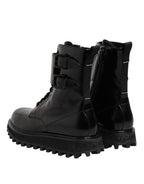Dolce & Gabbana Black Leather Lace Up Mid Calf Boots Shoes