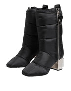 Dolce & Gabbana Black Padded Mid Calf Logo Heel Boots Shoes