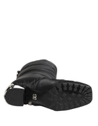 Dolce & Gabbana Black Padded Mid Calf Logo Heel Boots Shoes