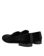 Dolce & Gabbana Black Velvet Slip On Loafers Men Formal Shoes