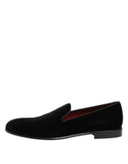 Dolce & Gabbana Black Velvet Slip On Loafers Men Formal Shoes