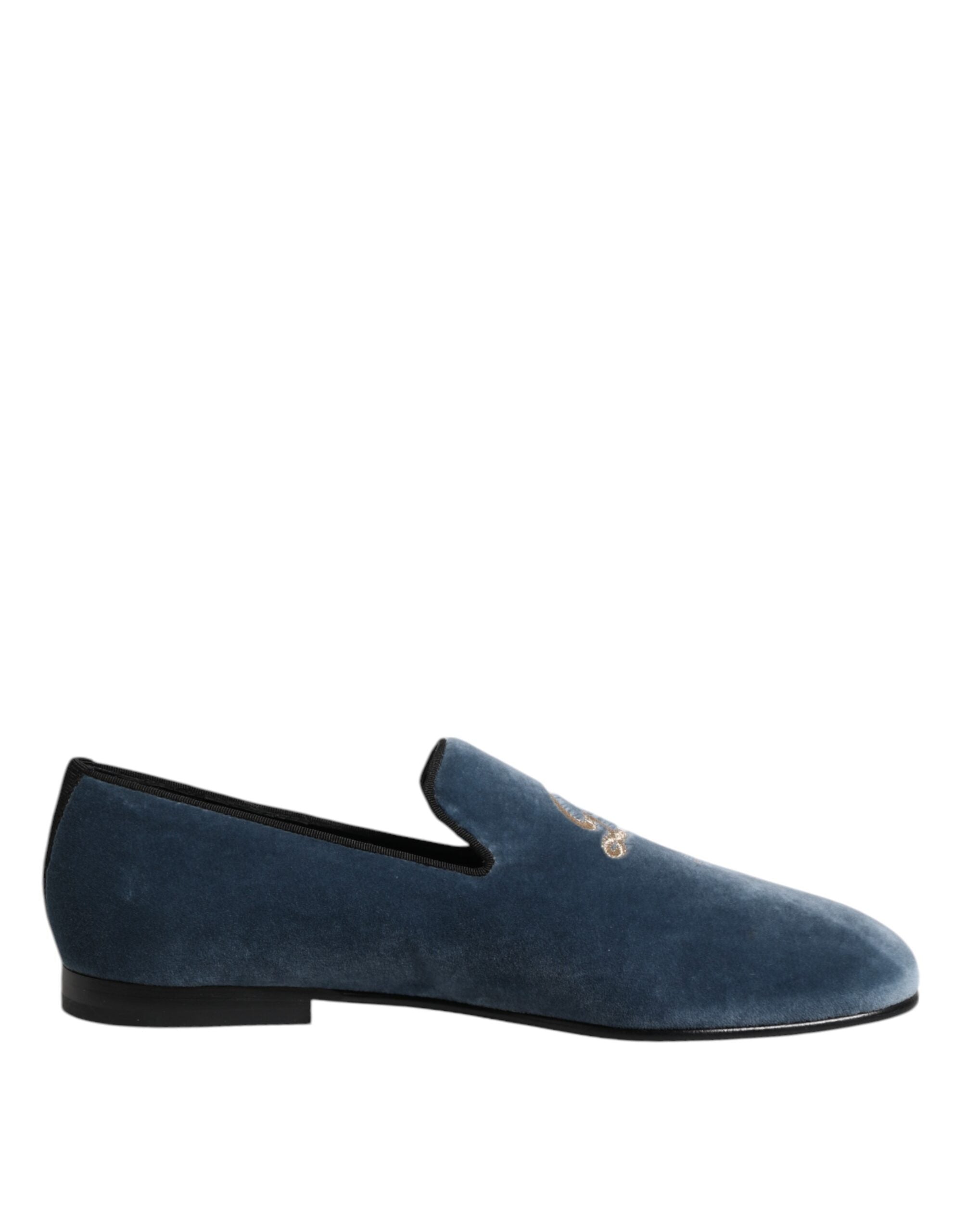 Dolce & Gabbana Blue Velvet DG Logo Loafers Formal Shoes