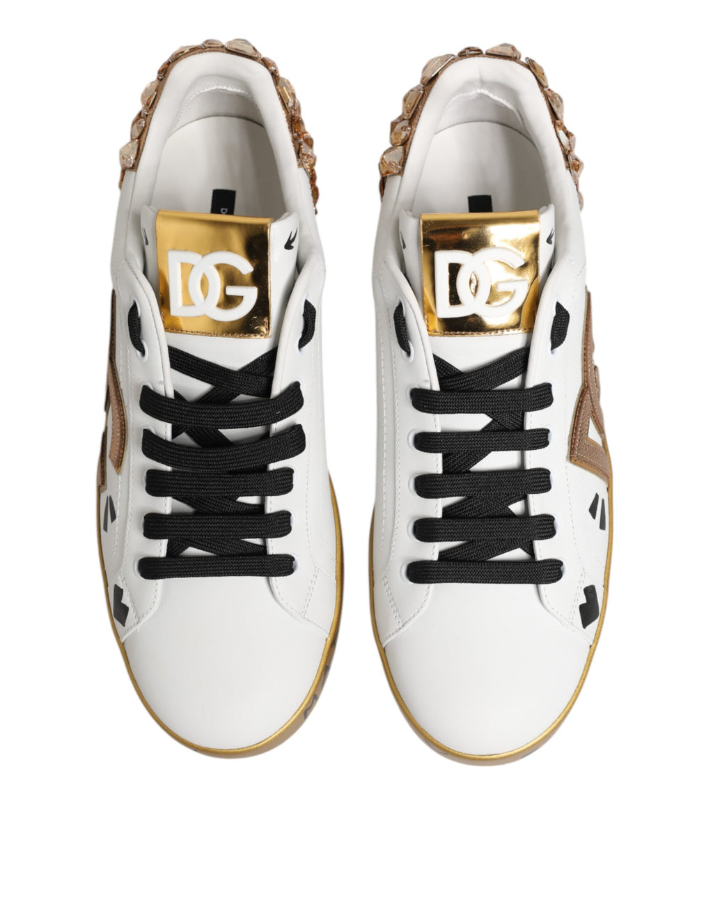 Dolce & Gabbana White Gold Crystal Portofino Sneakers Shoes