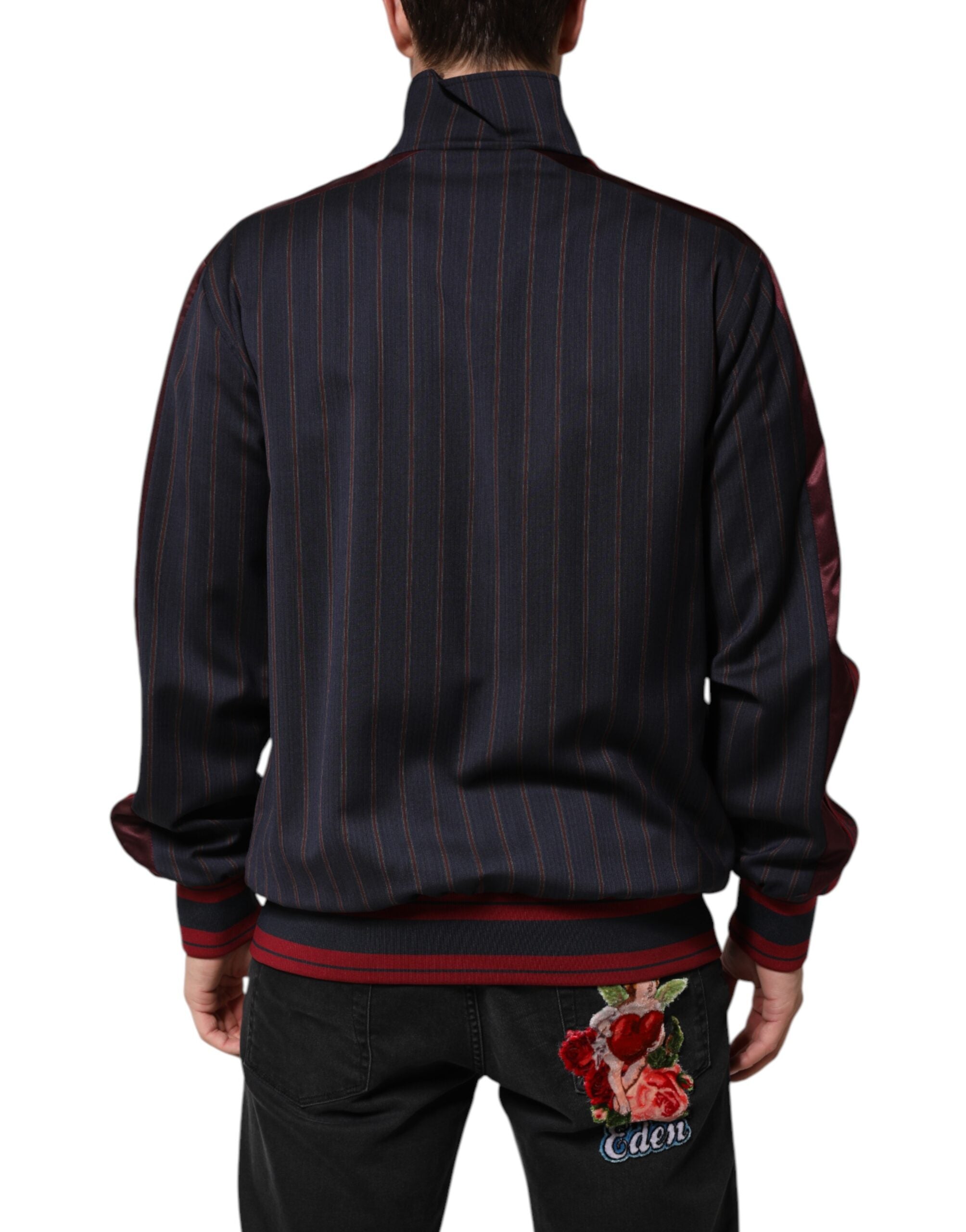 Dolce & Gabbana Blue Red Striped Logo Plaque Full Zip Jacket