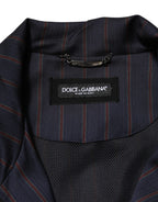Dolce & Gabbana Blue Red Striped Logo Plaque Full Zip Jacket