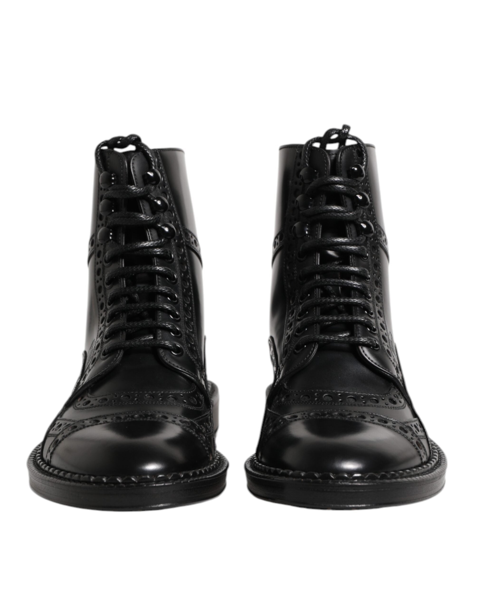 Dolce & Gabbana Black Leather Lace Up Mid Calf Boots Shoes