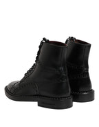 Dolce & Gabbana Black Leather Lace Up Mid Calf Boots Shoes