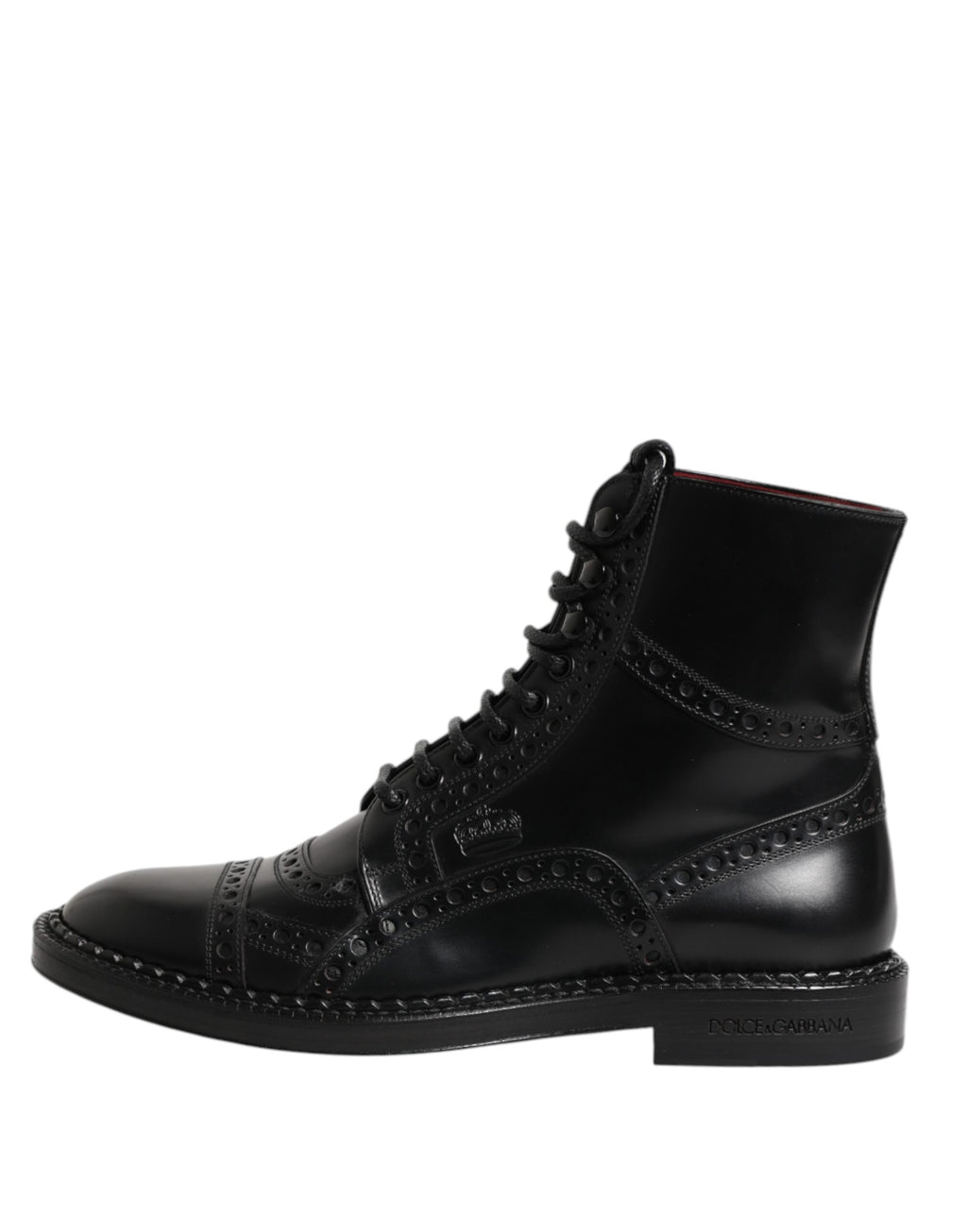Dolce & Gabbana Black Leather Lace Up Mid Calf Boots Shoes