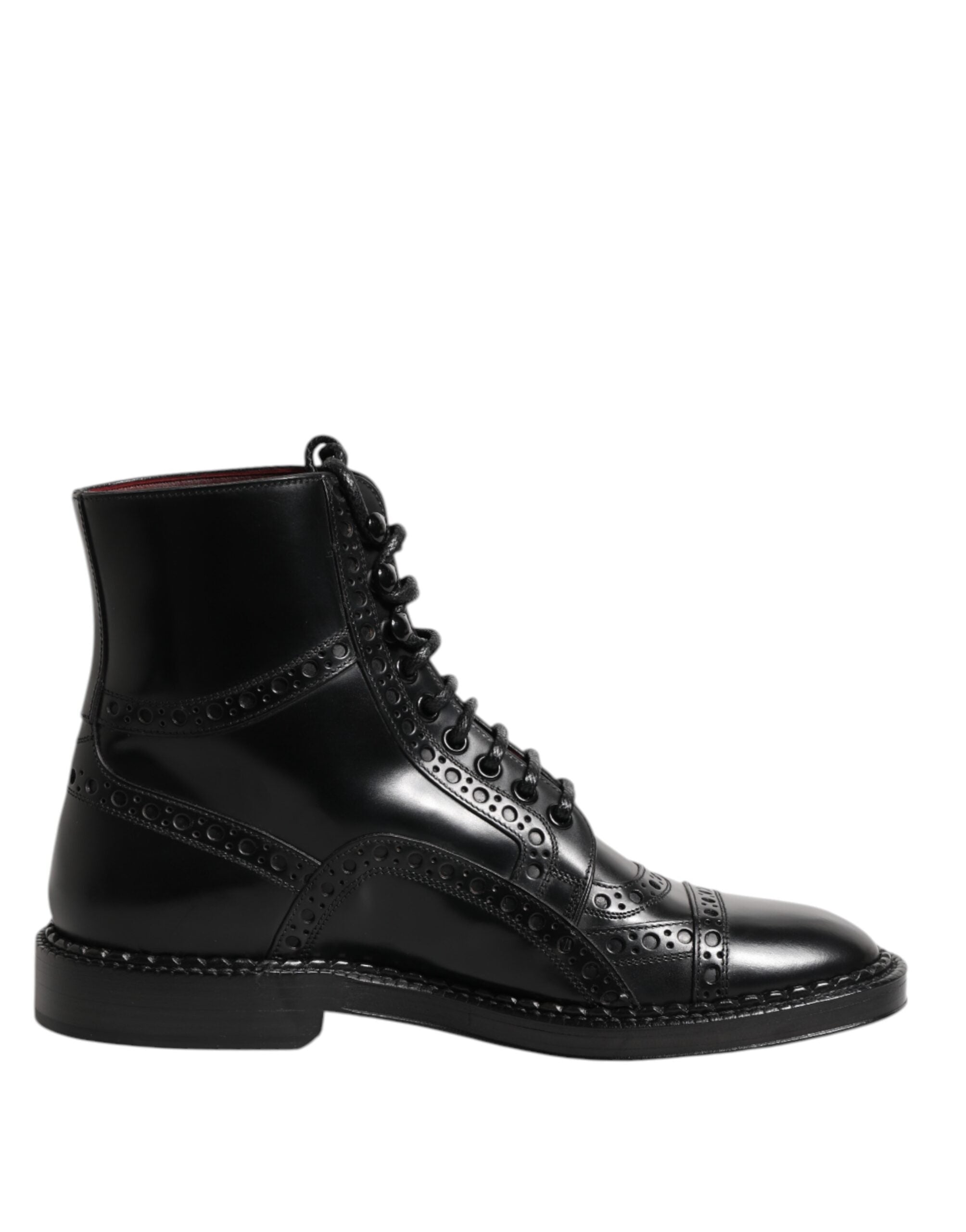 Dolce & Gabbana Black Leather Lace Up Mid Calf Boots Shoes