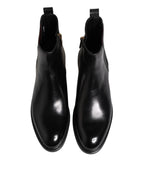 Dolce & Gabbana Black Chelsea Leather Mid Calf Boots Shoes