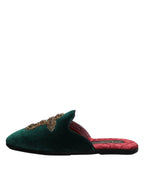 Dolce & Gabbana Green Velvet Cross Embellished Slippers Shoes