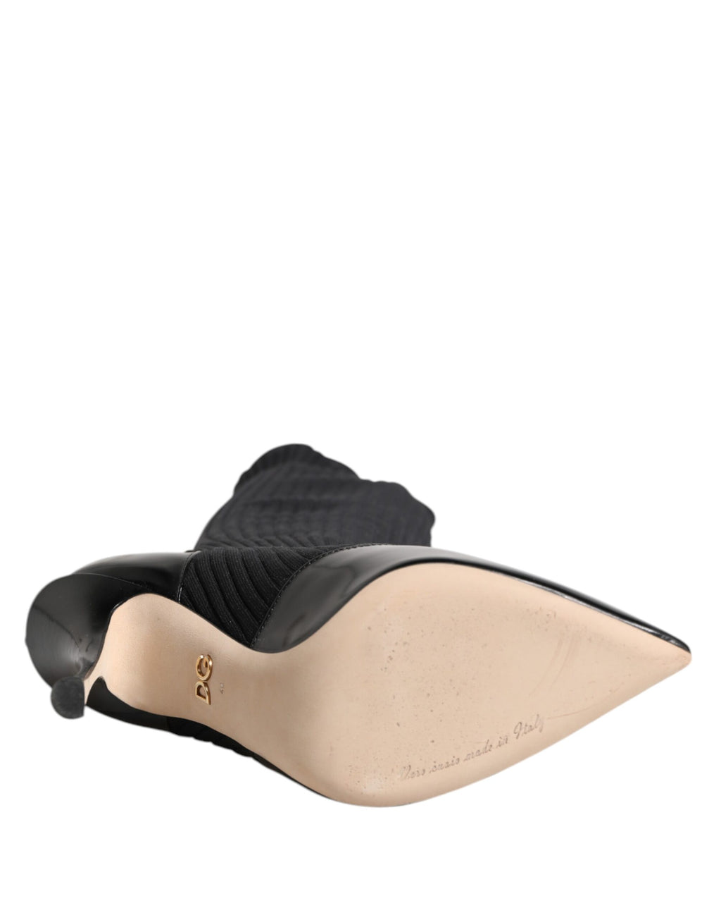 Dolce & Gabbana Black Leather Ribbed Knit Knee Boots Shoes