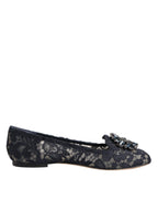 Dolce & Gabbana Blue Taormina Lace Crystals Flats Shoes