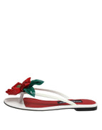 Dolce & Gabbana Red White KEIRA Flower Leather Sandals Shoes