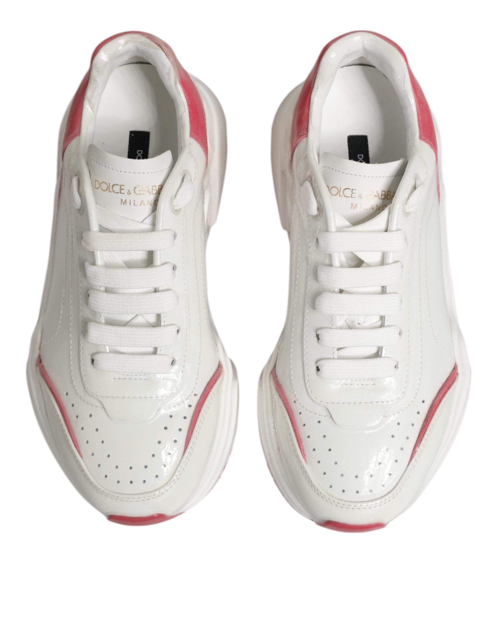 Dolce & Gabbana White Pink Daymaster Low Top Sneakers Shoes