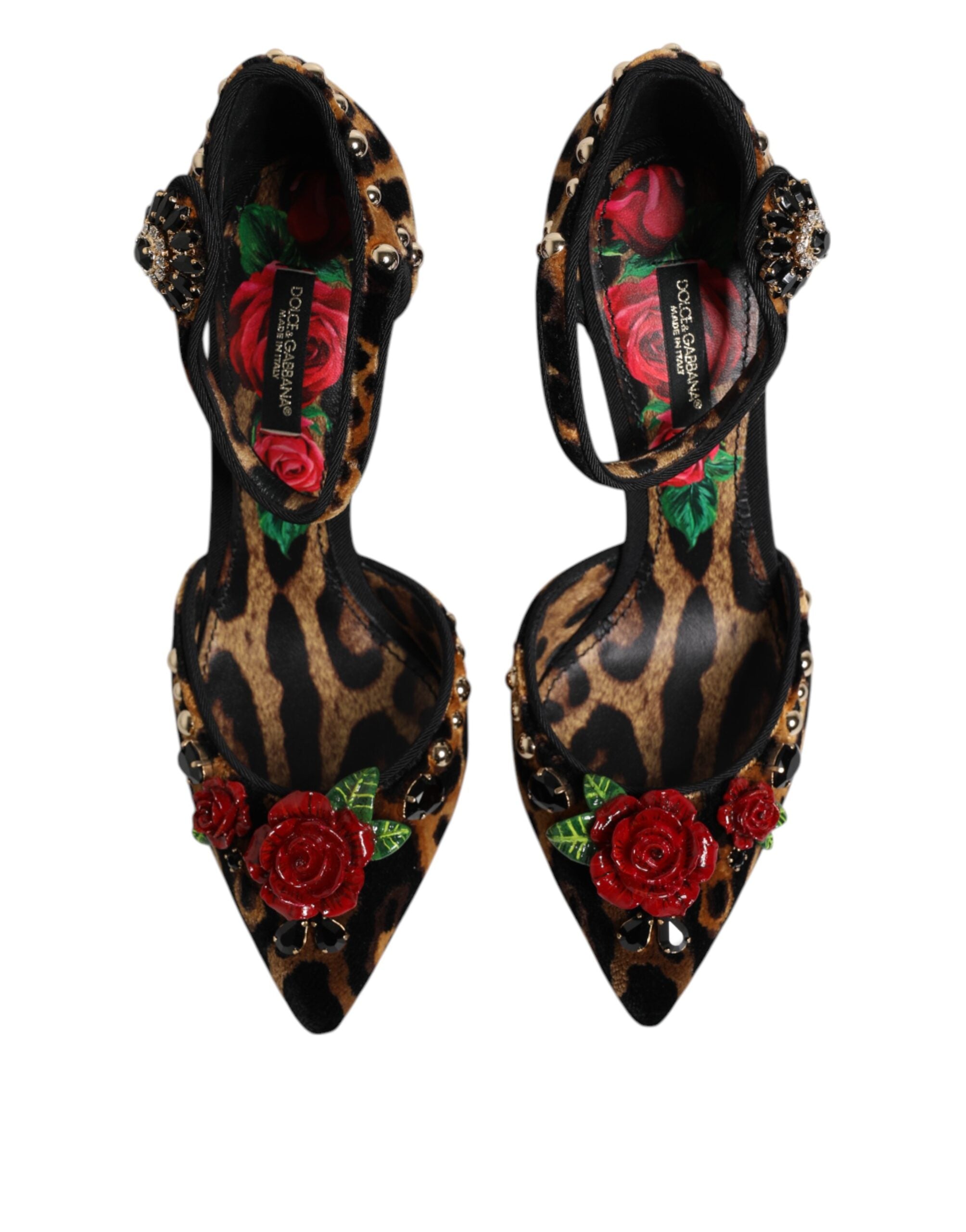 Dolce & Gabbana Brown Leopard Crystal Roses Pumps Shoes