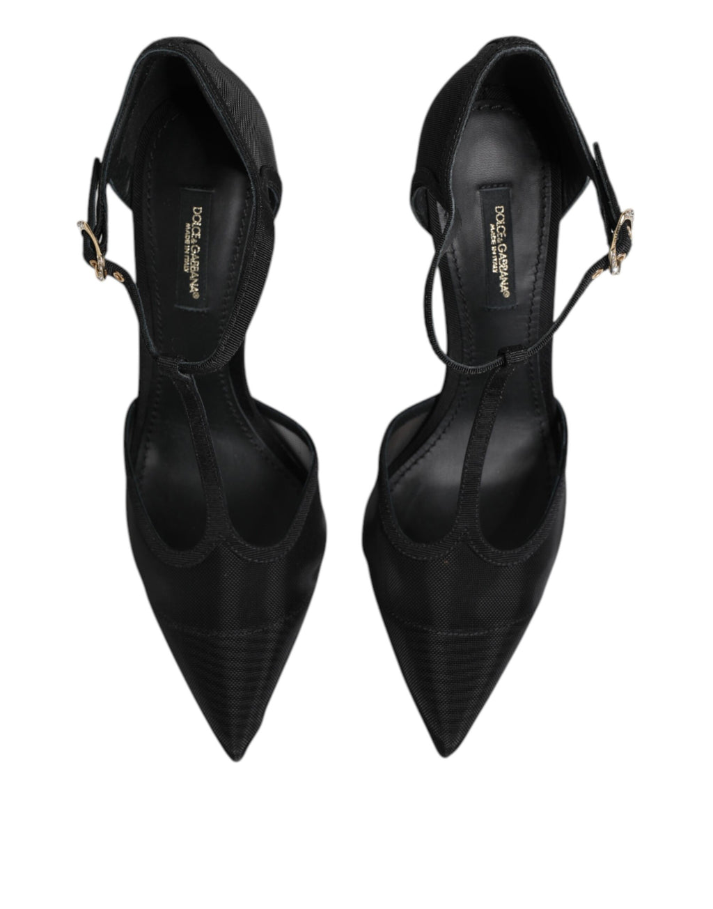 Dolce & Gabbana Black Mesh T-strap Stiletto High Heels Shoes
