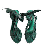 Dolce & Gabbana Green Python Leather Heels Sandals Shoes