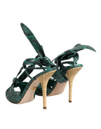 Dolce & Gabbana Green Python Leather Heels Sandals Shoes