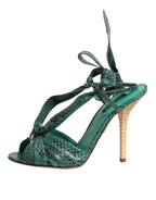 Dolce & Gabbana Green Python Leather Heels Sandals Shoes