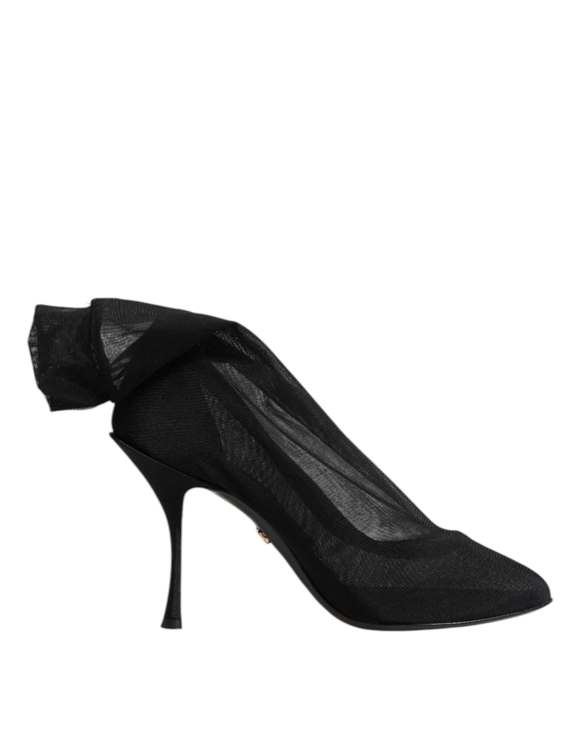 Dolce & Gabbana Black Silk Stretch Mesh Sock Boots Shoes