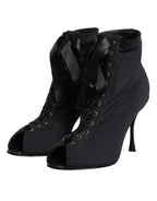Dolce & Gabbana Black Stiletto Heels Lace Up Boots Shoes