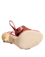 Dolce & Gabbana Coral Python Leather Heels Sandals Shoes