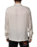 Dolce & Gabbana White Silk DG Logo Print Long Sleeves Shirt