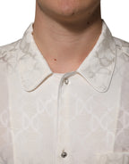 Dolce & Gabbana White Silk DG Logo Print Long Sleeves Shirt