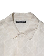 Dolce & Gabbana White Silk DG Logo Print Long Sleeves Shirt